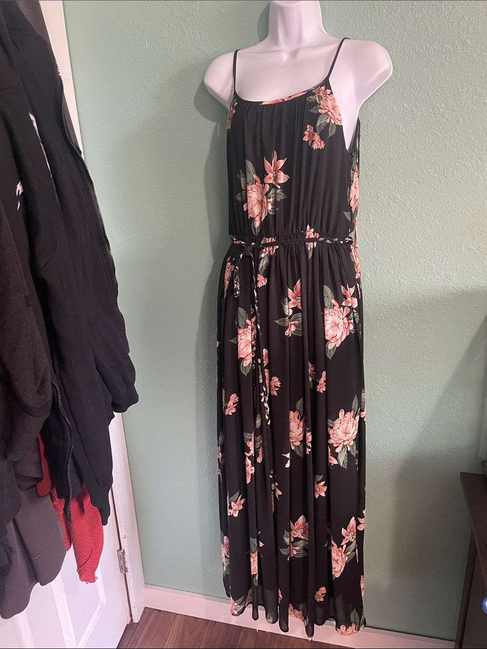 Floral Black Maxidress with Pink Blooms